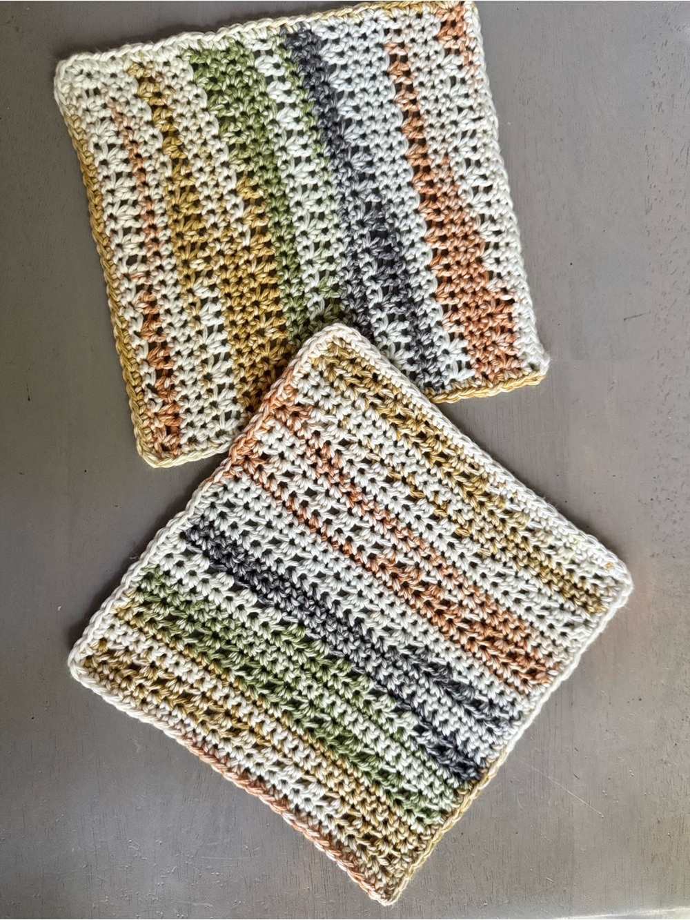 Handmade Neutral Stripe Crochet Dishcloths - Crochet Washcloths - 100% Cotton